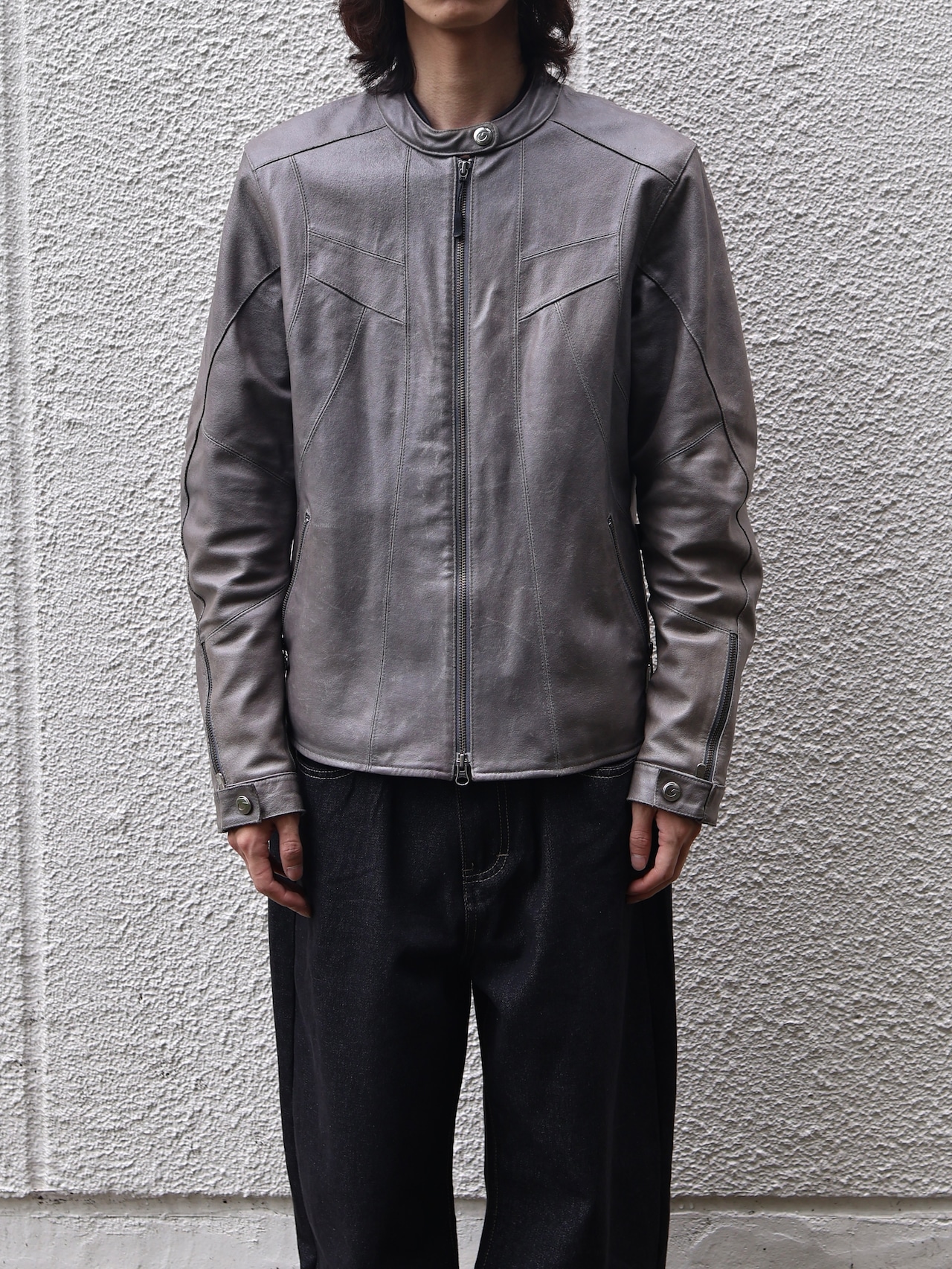 grey racing leather jacket