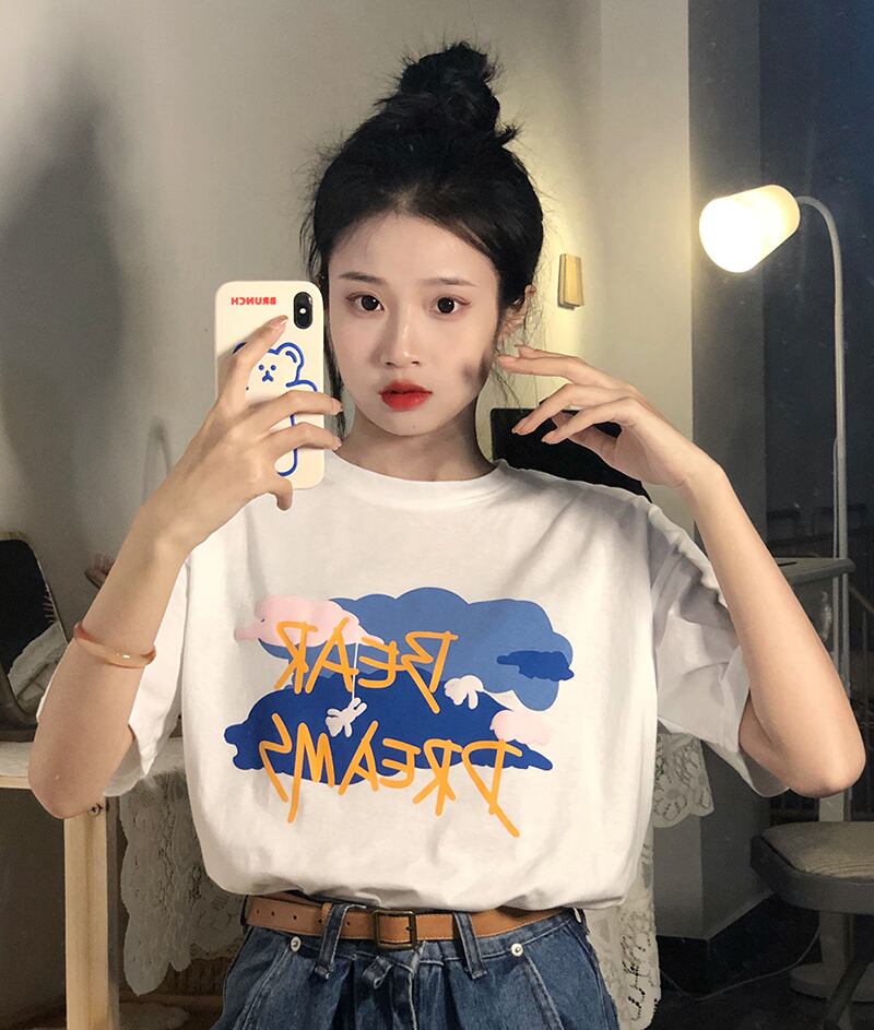 サマー薄手プリント柄Tシャツ ルーズスタイルトップス かわいい 夏物 YY-ファッション88032310880