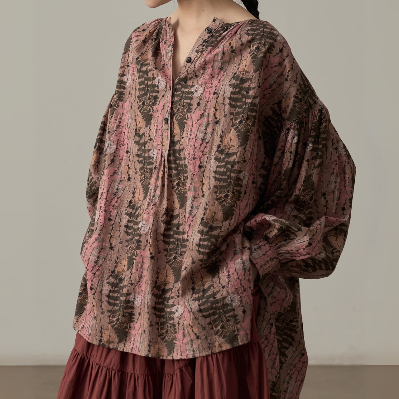 レトロアートプリントチュニックブラウス BL3445