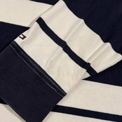TOMMY HILFIGER トミーヒルフィガー ボーダー 天竺 長袖 ポロシャツ XL/ホワイト×ネイビー メンズ