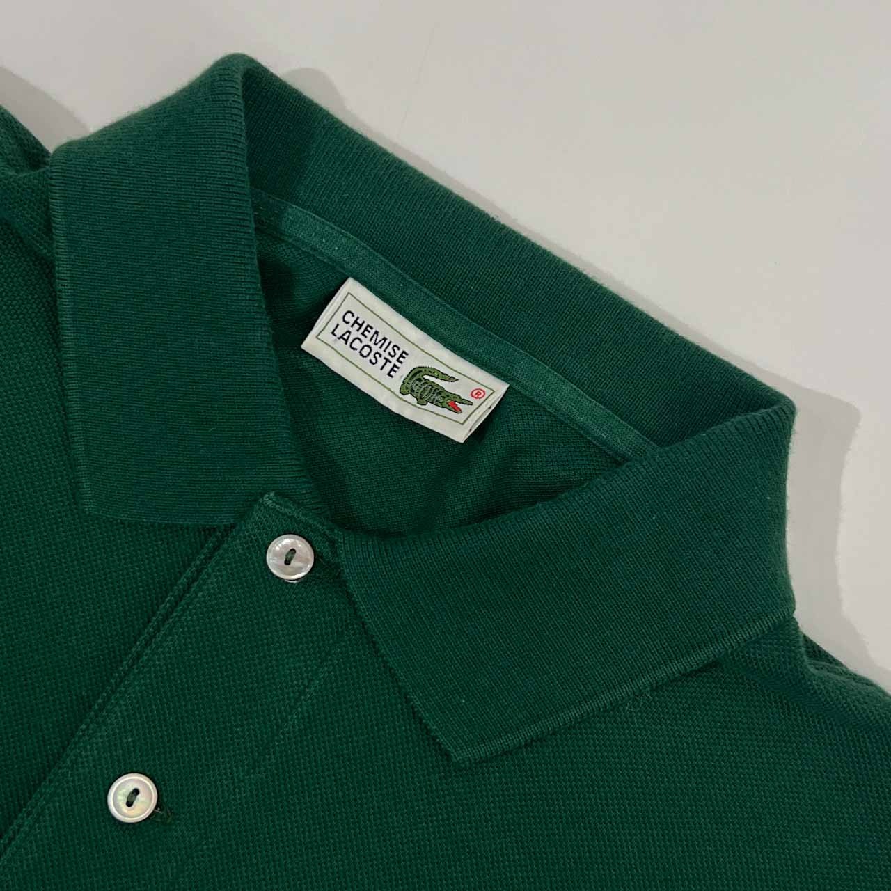 70s 80s CHEMISE LACOSTE シュミーズラコステ 文字ワニ 半袖 鹿の子 ポロシャツ 5 /グリーン/古着/ビンテージ