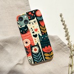 受注生産 iPhoneケース 濃色背景の花と鳥の民芸柄｜鳥モチーフ FMSY020C