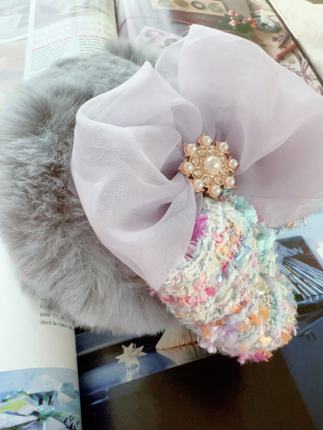 ツイードリボンイヤーマフ～LaveBlue～