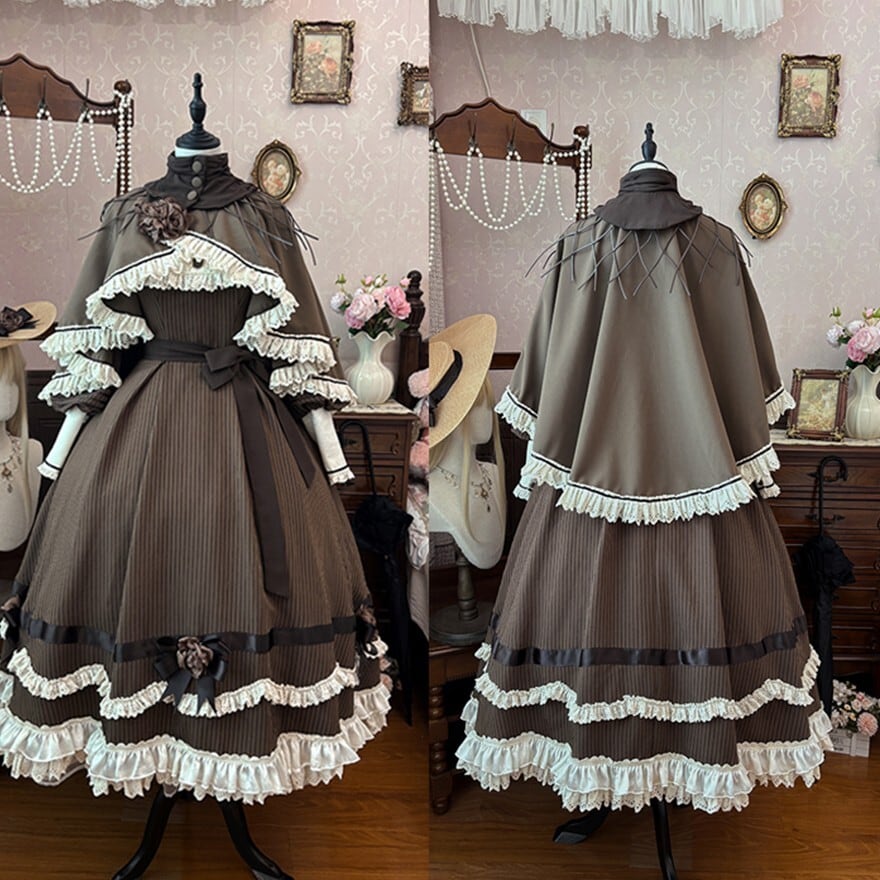 【予約商品 12月下旬出荷】 ロリィタ ケープ レトロ ピンストライプ 控えめ クラシカル