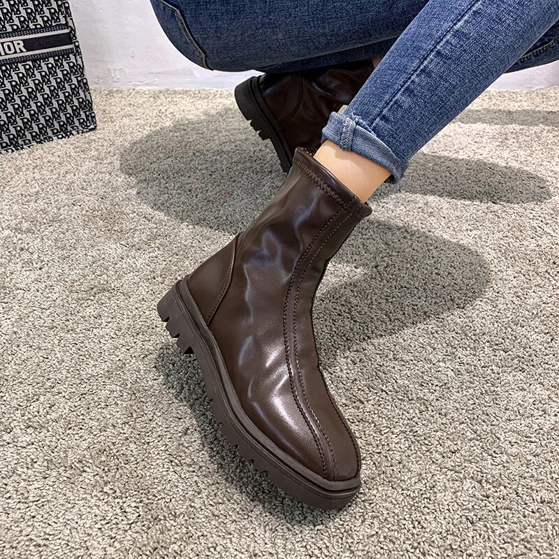 スキニーブーツレッドウィンタースタイルカジュアルソリッド カラー 靴 シューズ 冬物 ラウンドトー ソリッドカラー フェイクシューズ23319432793