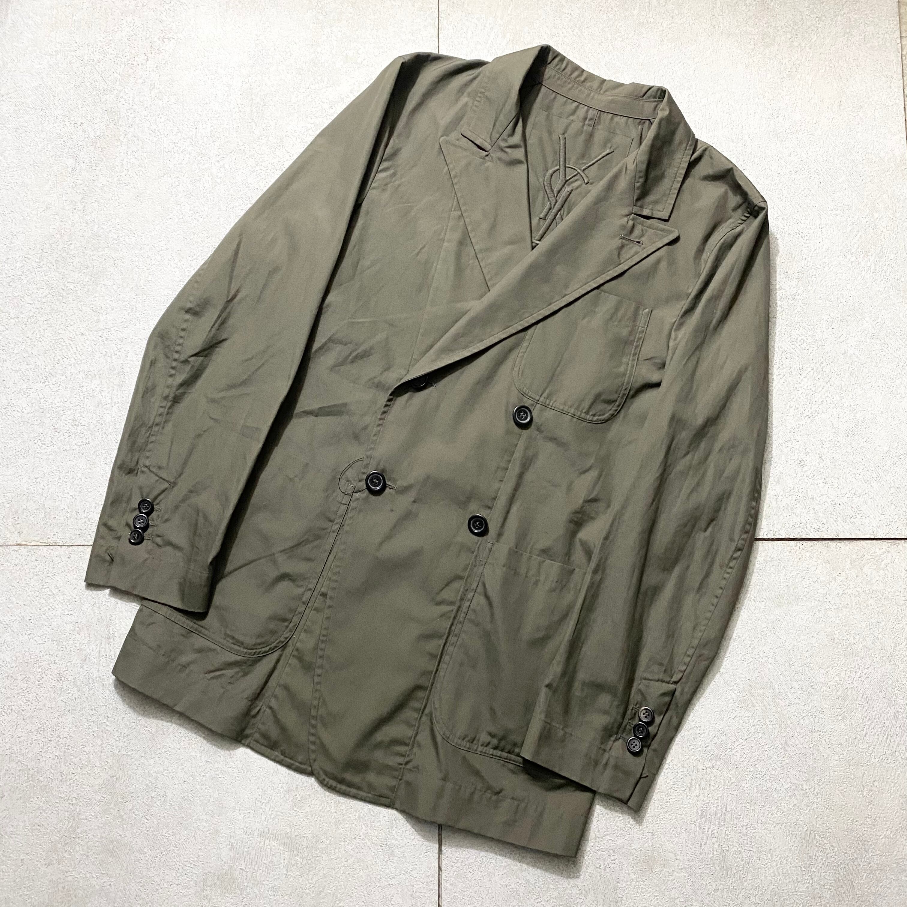 YVES SAINT LAURENT double breasted cotton tailored jacket | NOIR 