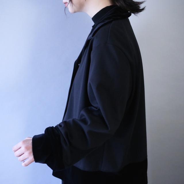 "花×刺繍" 3pattern block design velours switching open collar shirt jacket