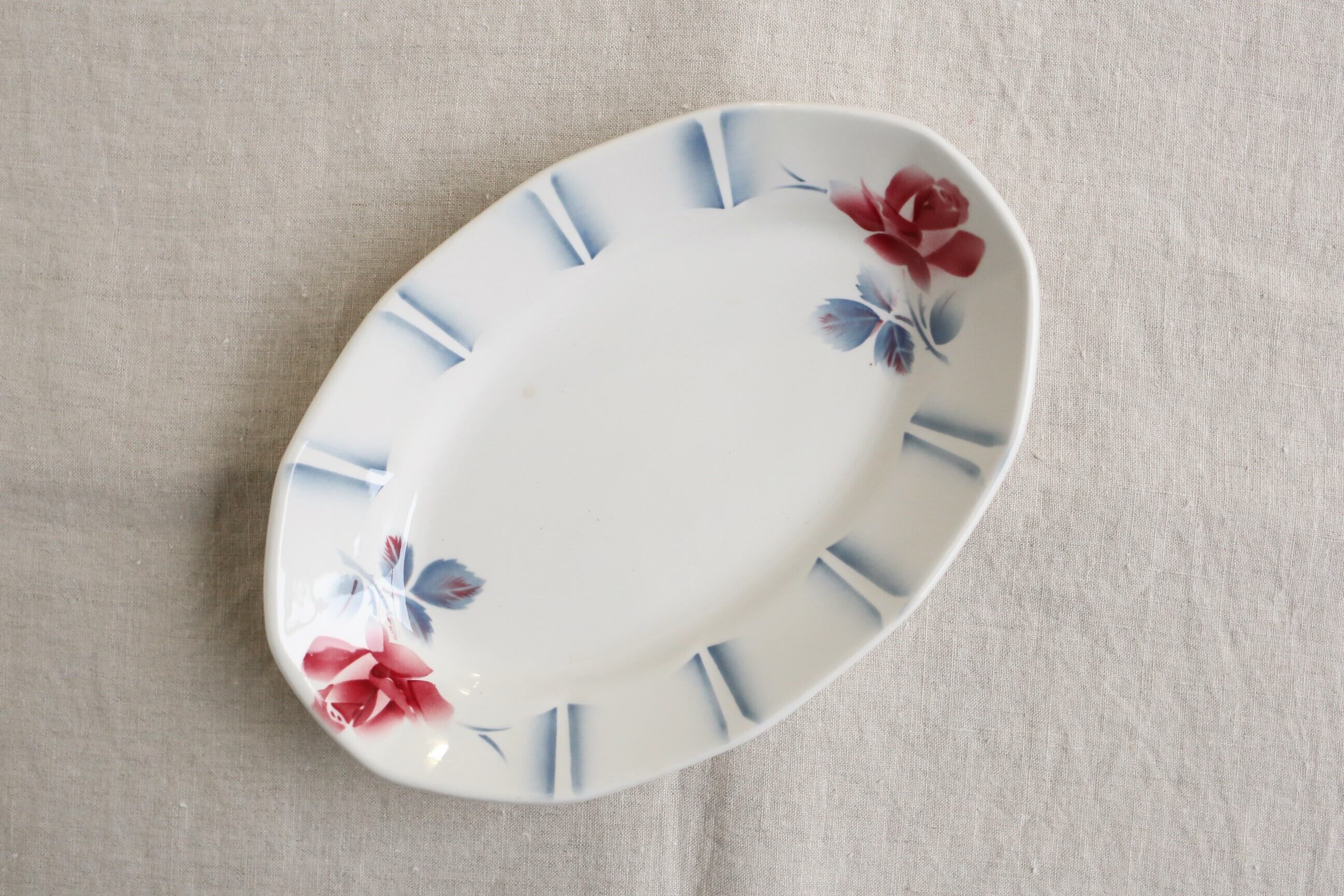 フランス アンティーク ヴィンテージ Digoin Sarreguemines サルグミンヌ オーバル皿 『ADIGE』 N-01226