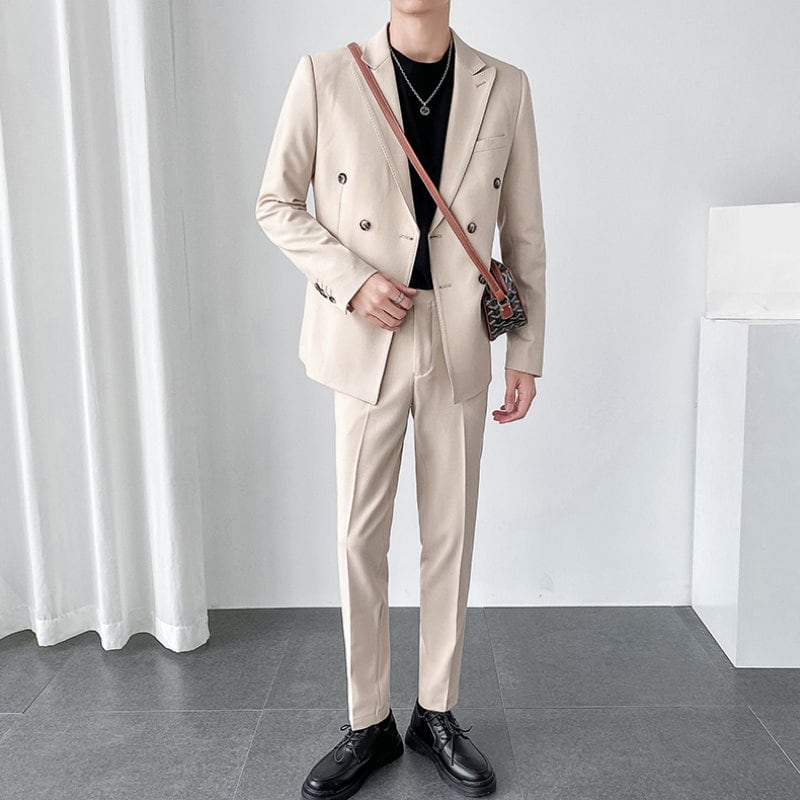 韓国風 ダブルブレスト カジュアルスーツ ツーピース 5カラー