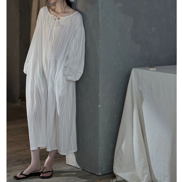 【M-XL】back v-neck stripe pattern room wear p1738