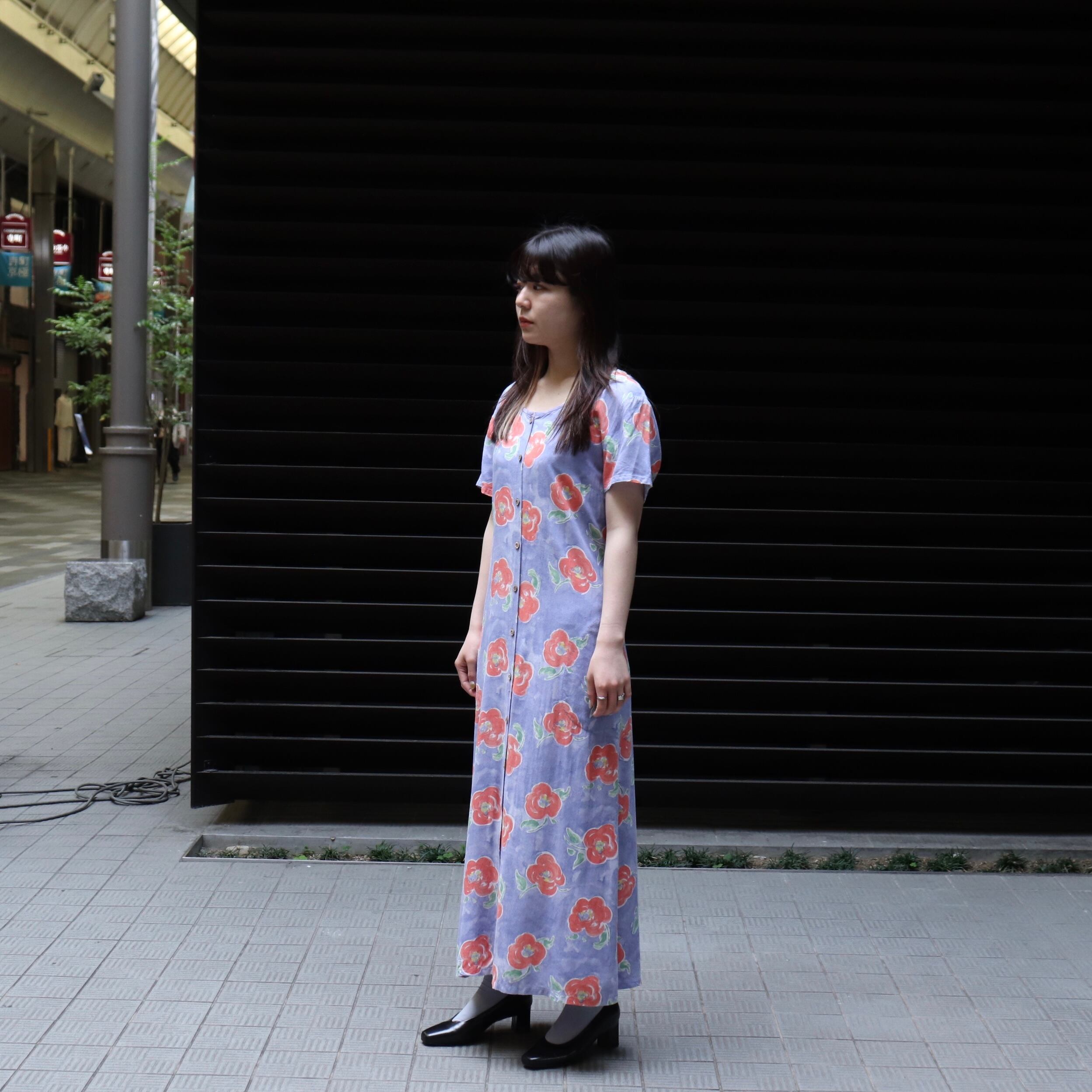 レディース 90年代 マキシワンピース フラワープリント 前ボタン アメリカ古着 パープル 日本l Roger S Ladies ロジャース レディース