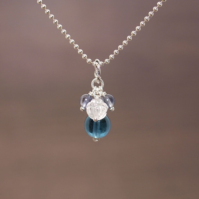 ブルーフローライト＋ロータス水晶＋アイオライトペンダントトップ
