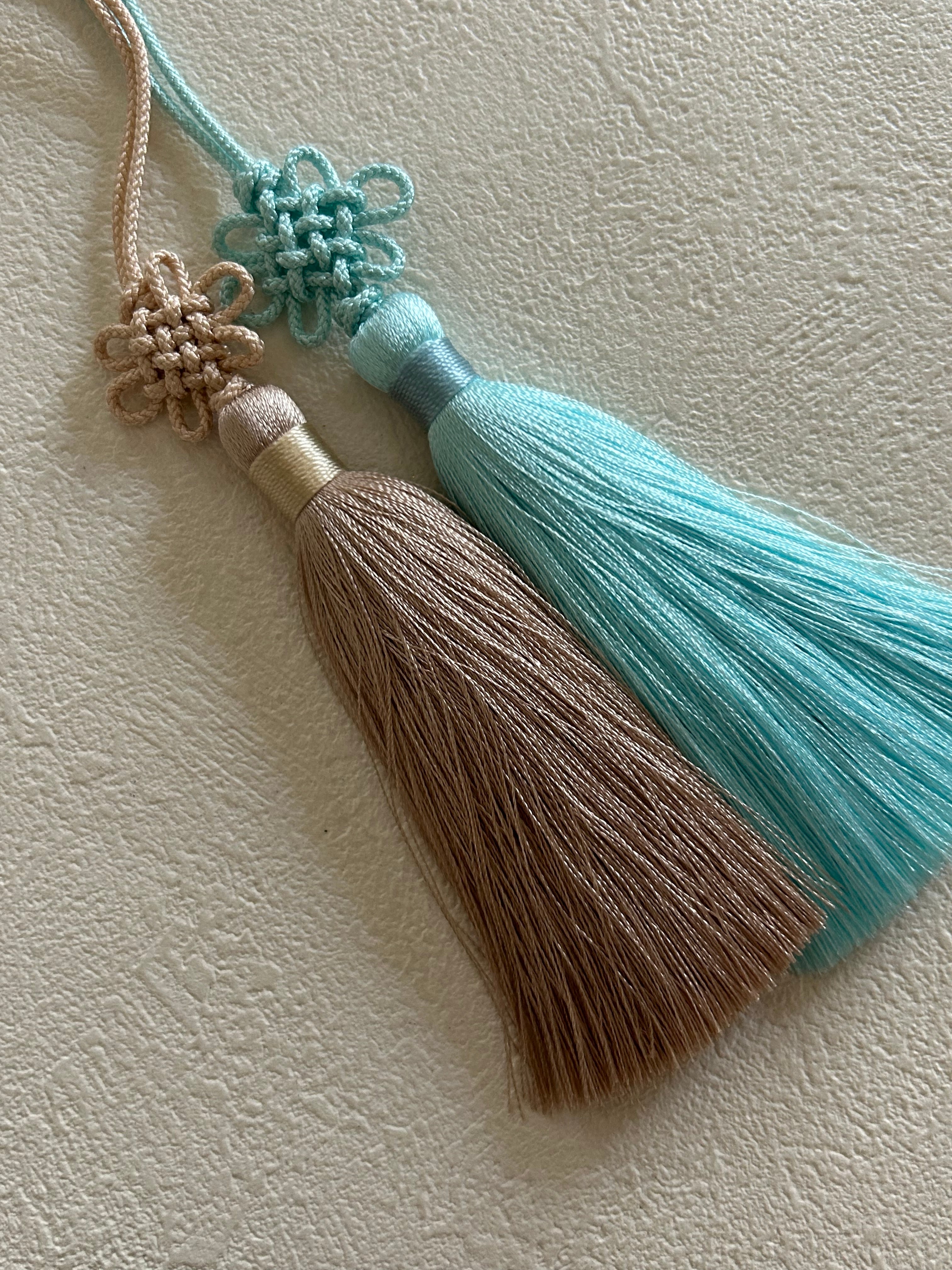 輸入デザインタッセル 中国結び チャイナ風 中華風 ライトブルー/ベージュ カルトナージュ インテリアタッセル アクセサリーパーツ チャーム