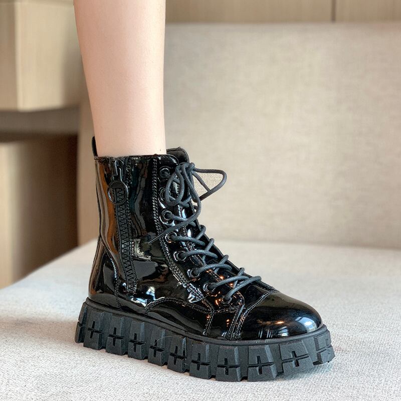 ショートブーツオータムレッドレザーブラック 靴 シューズ 秋物 部族の婦人靴65338570733