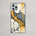 受注生産 iPhoneケース 金色ひび割れのモノトーンマーブル｜紙マーブリング MARB026C