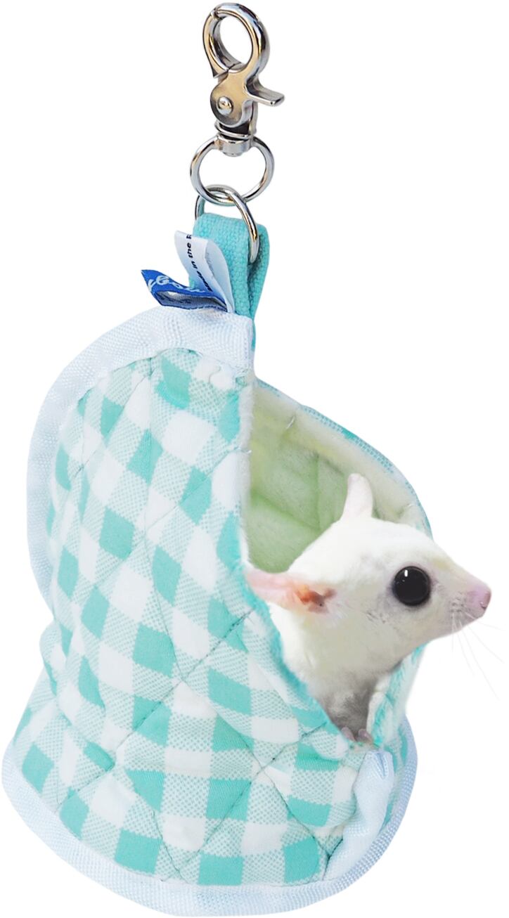 【小動物用品】モモンガ袋　チェック　ピンク/グリーン