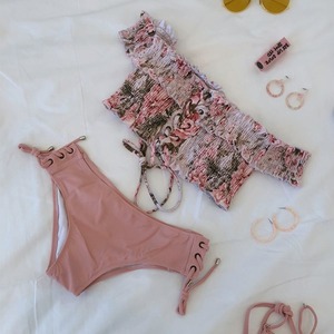 オフショルダーレースアップスイムウェア　　22216