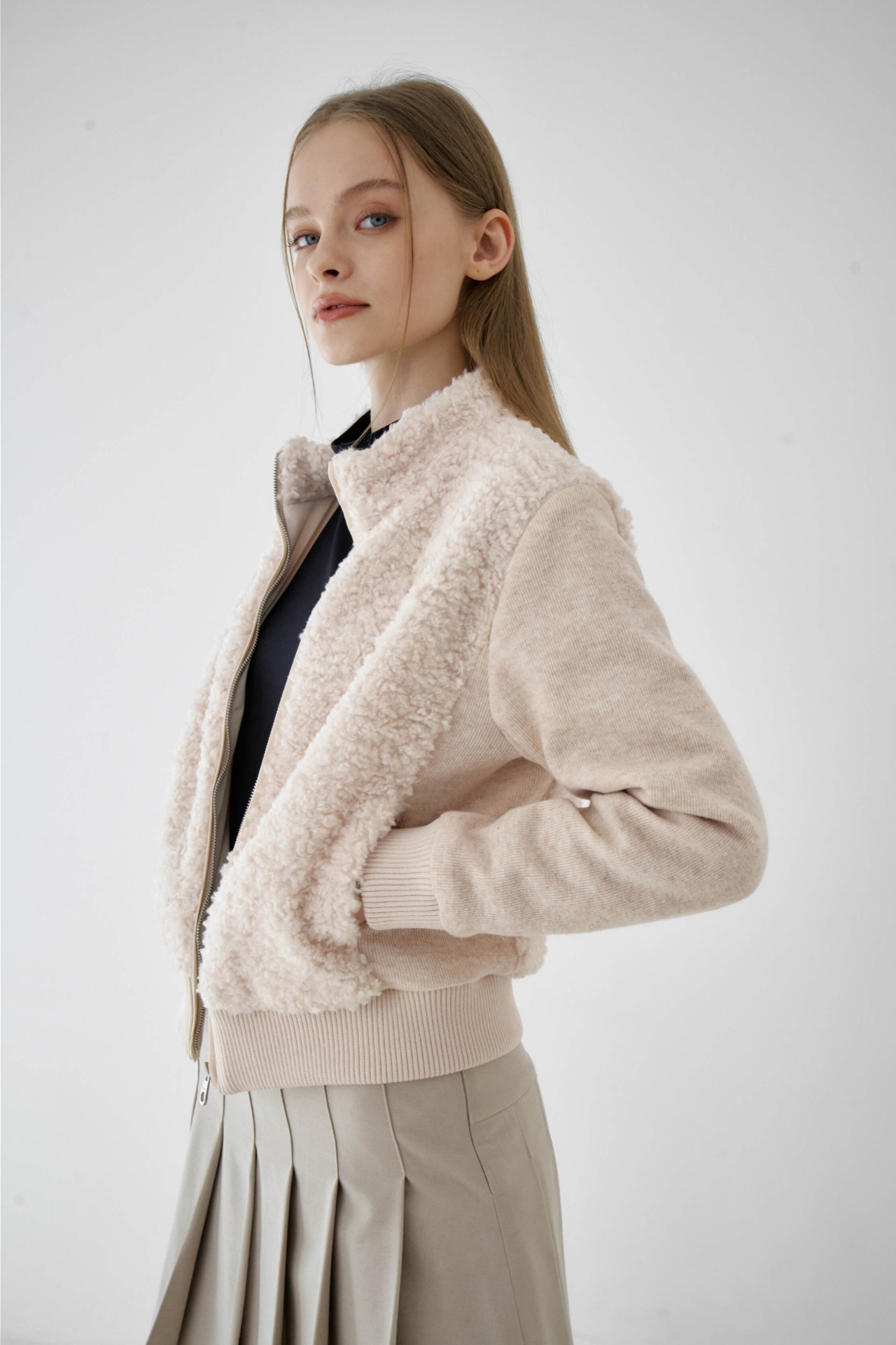 GOXO ゴーエックスオー スマイルハートダンブルジップアップジャンパー ベージュ