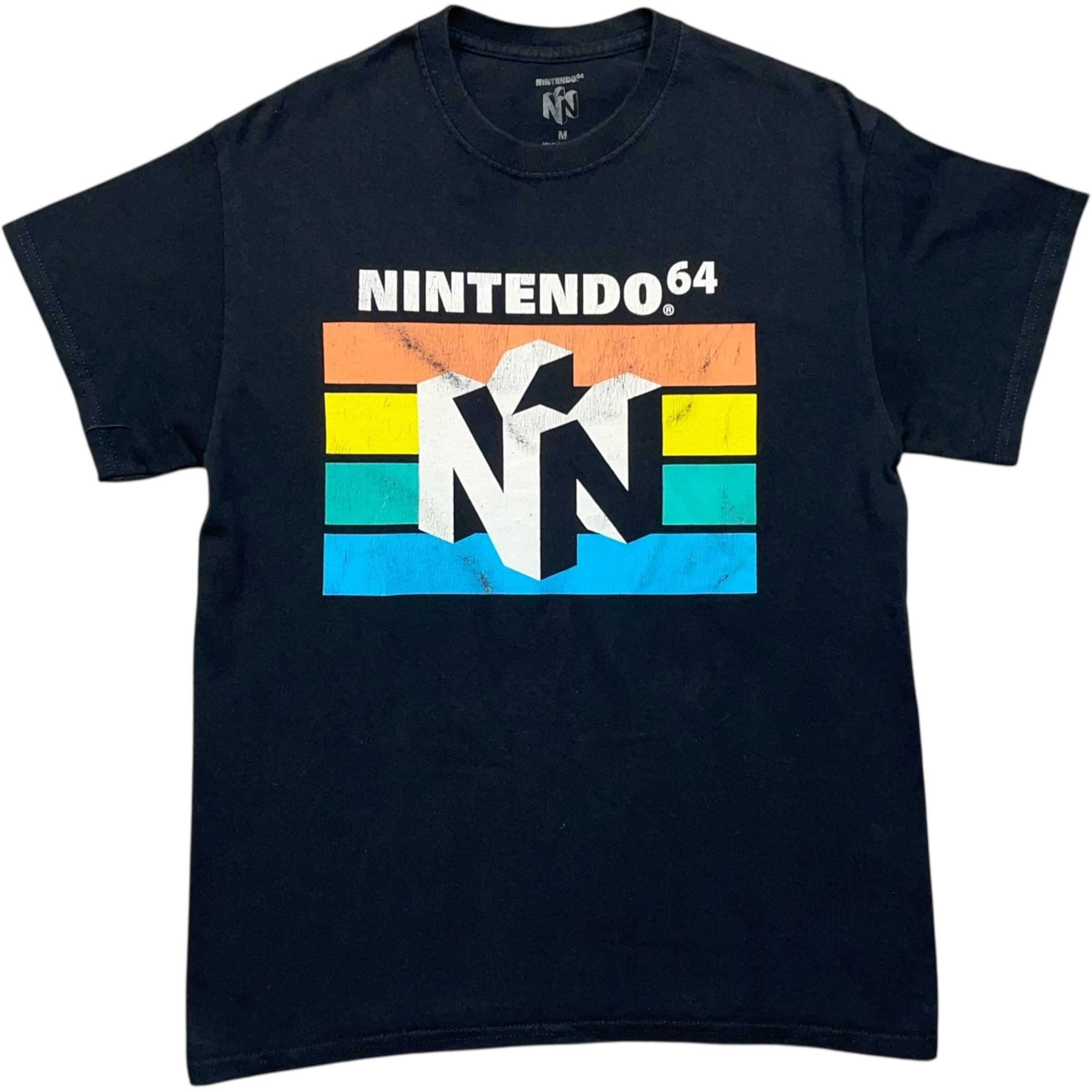 《M》Nintendo64 ニンテンドー64 企業Tシャツ フロントプリント ロゴ ブラック no.8546