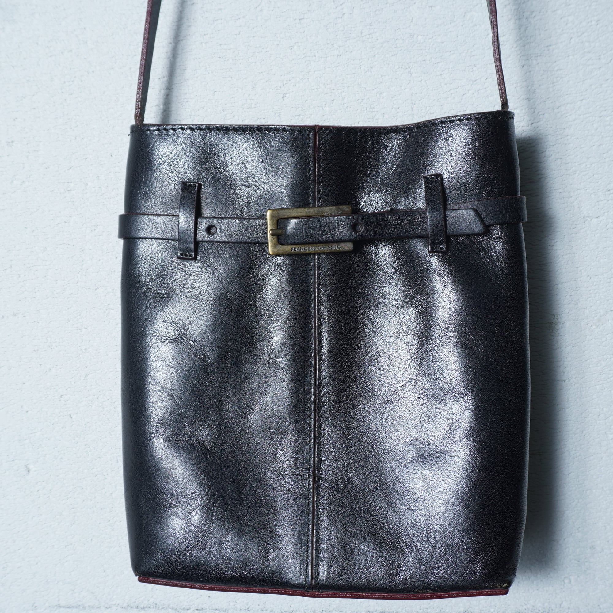 美品】BIASIA レザーショルダーバッグ黒 y2k フランチェスコビアジア 