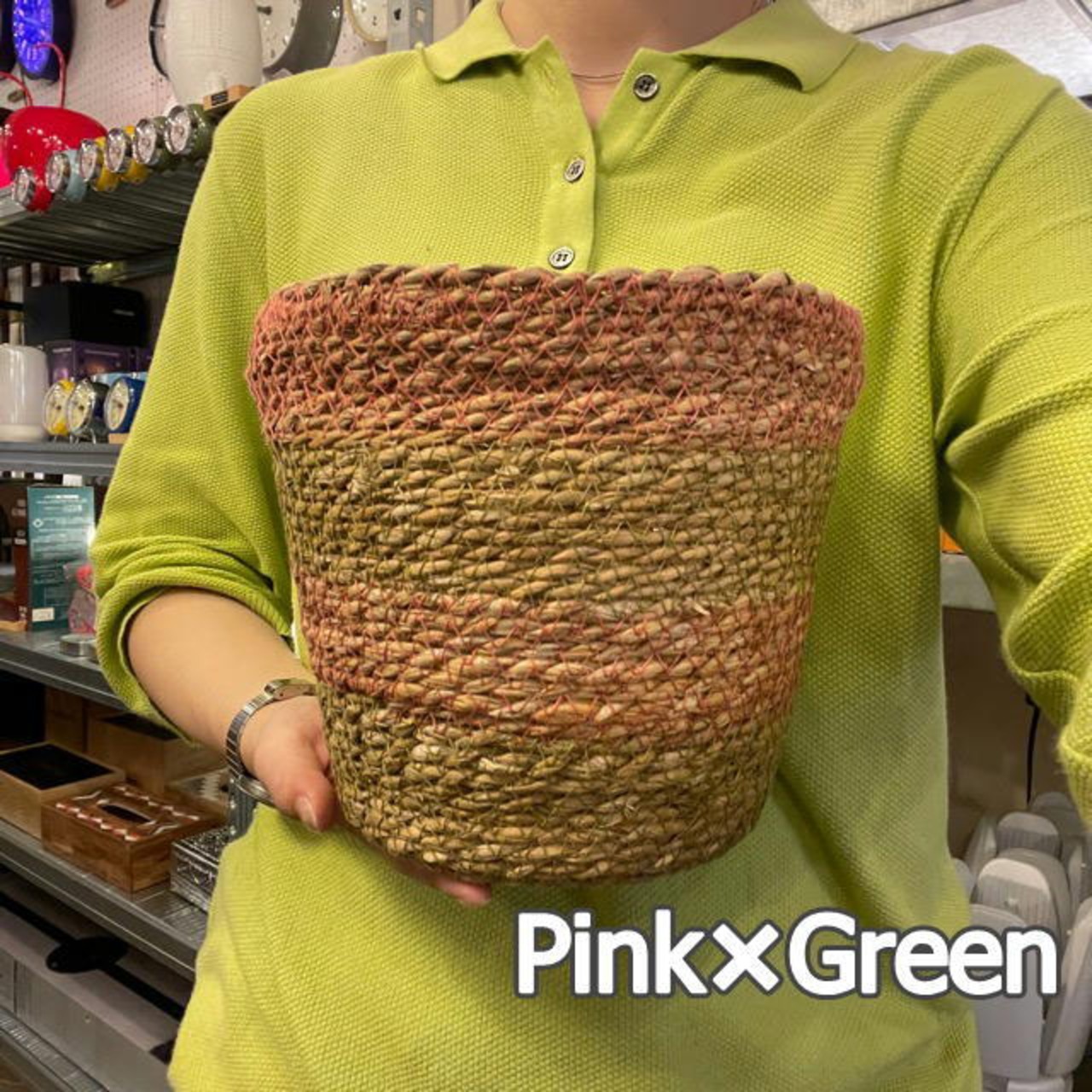 Bangladesh Nursery pot 2color pink green / ナーセリーポット 園芸 室内 観葉植物 水草 カゴ 編み物 手編み ハンドメイド かわいい グリーン ピンク 天然素材 バングラデシュ リビング雑貨 インテリア