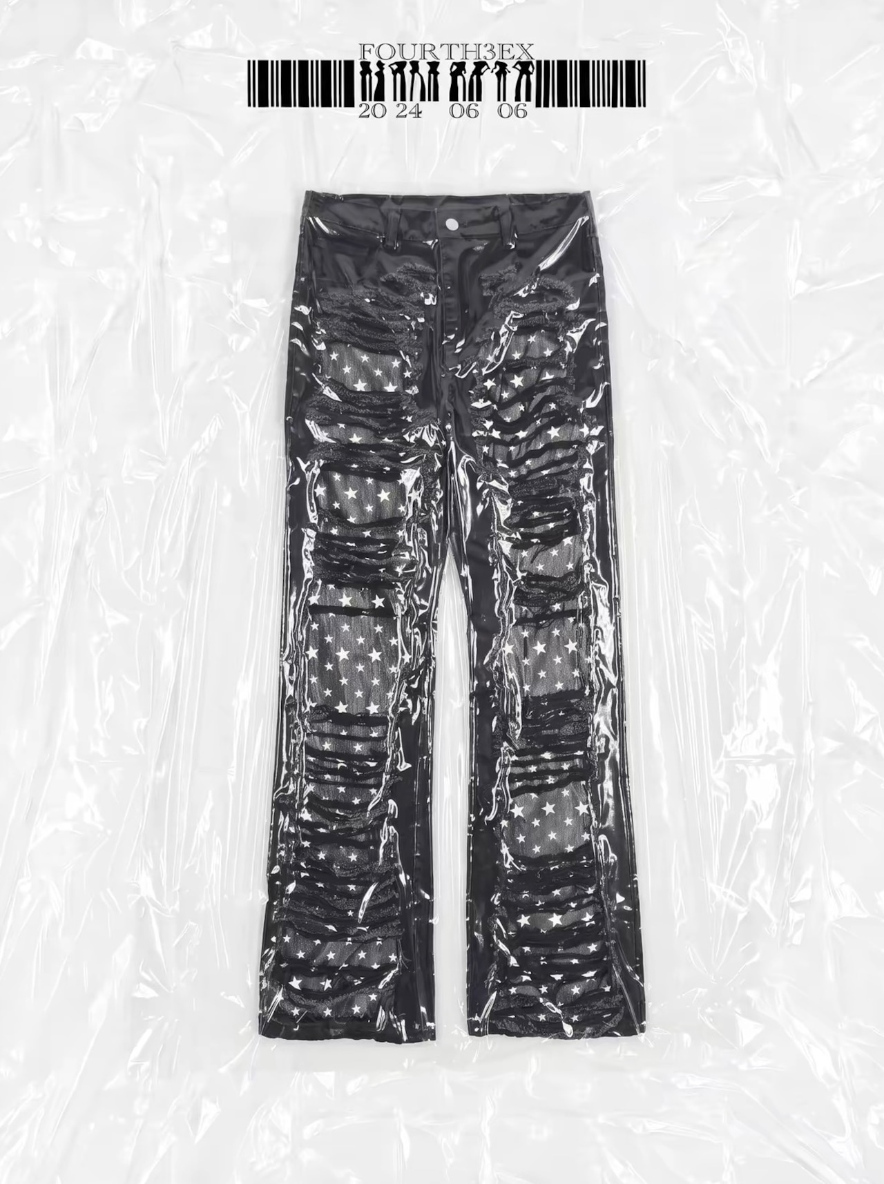 【Fourth3ex】Distressed Star Panel Denim Pants