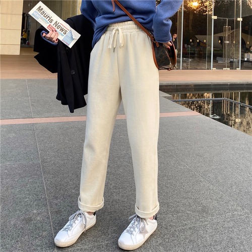ウールスーツパンツレディースストレートルーズワイドレッグパンツハイウエストブラックスリミング春・秋・冬プラスベルベットカジュアルパンツ GU_DUO婦人服57805788366
