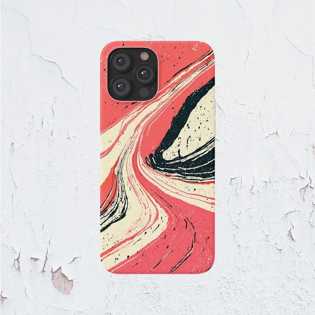 受注生産 iPhoneケース ローズピンクと黒の流線マーブル｜紙マーブリング MARB012D