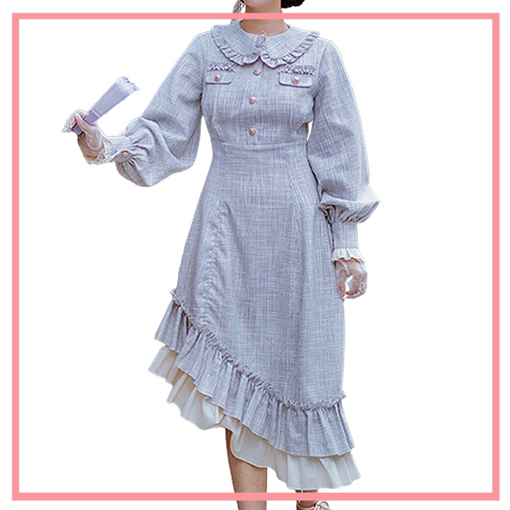 レトロアシンメトリーワンピース Black Lotus