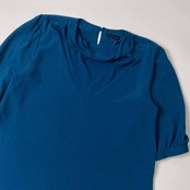 詩仙堂 シセンドウ ちりめん 七分袖 ブラウス /青緑系 レディース