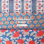 ブロックプリント生地【50cm単位】インド綿  小花柄 青×オレンジ #14419-BL2