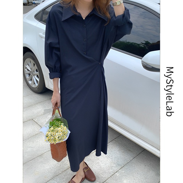 アシンメトリーシャツワンピース／3col　M01650