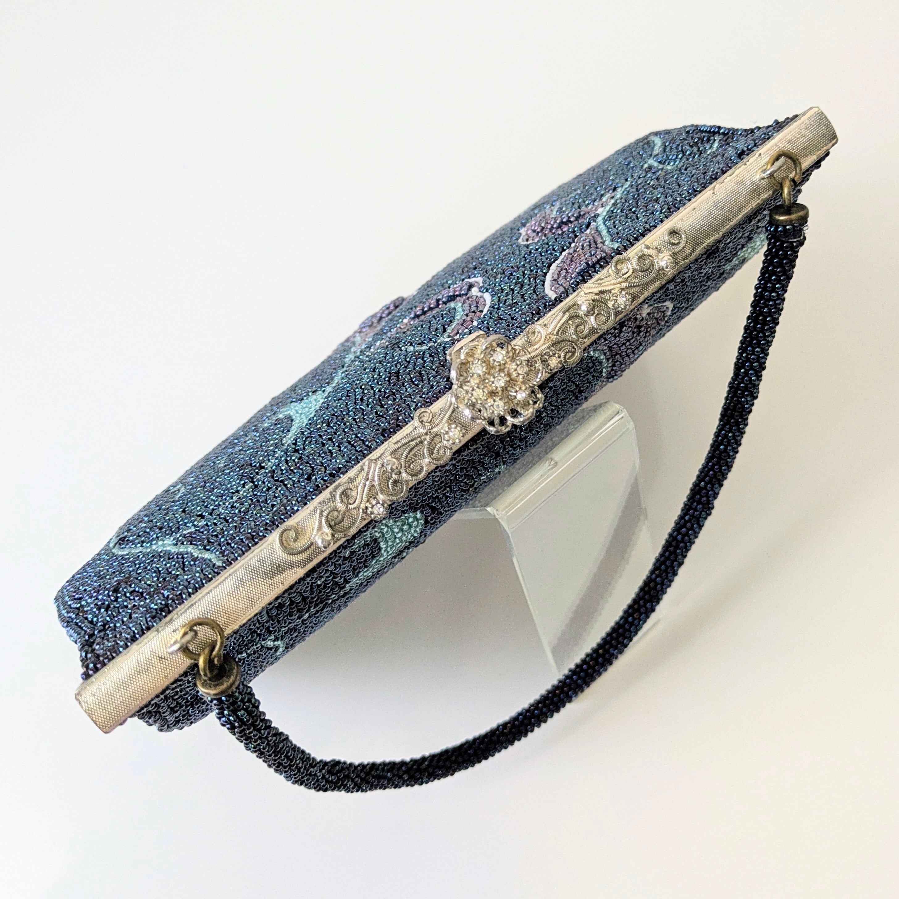 Vintage】ビーズ刺繍バッグ プリンセスTOKYO 青 紫 唐草文様