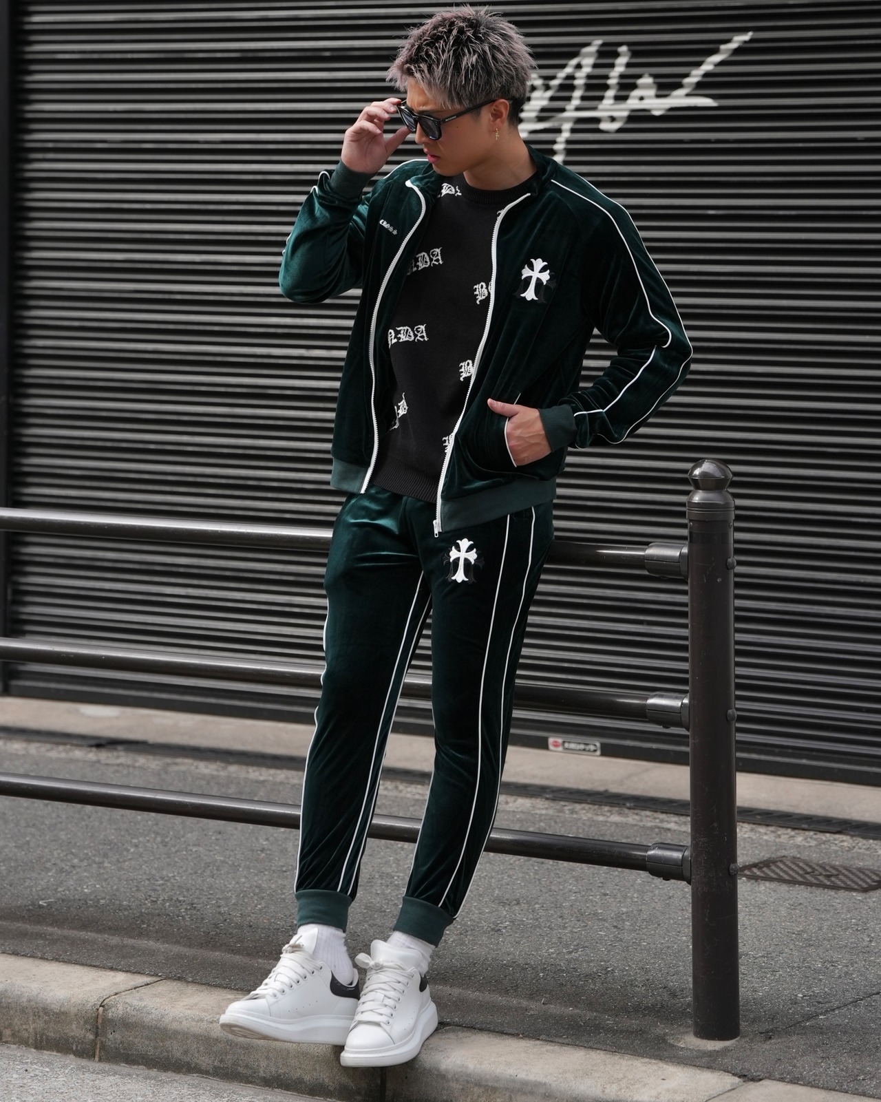 CROSS ZIP SWEAT JACKET GREEN【BB25017】