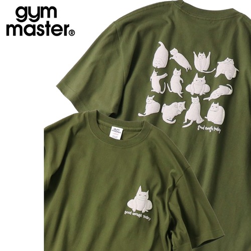 gym master ジムマスター 5.6oz good enough today TEE メンズ 半袖Tシャツ 猫 発泡プリント コットン100% オリーブ