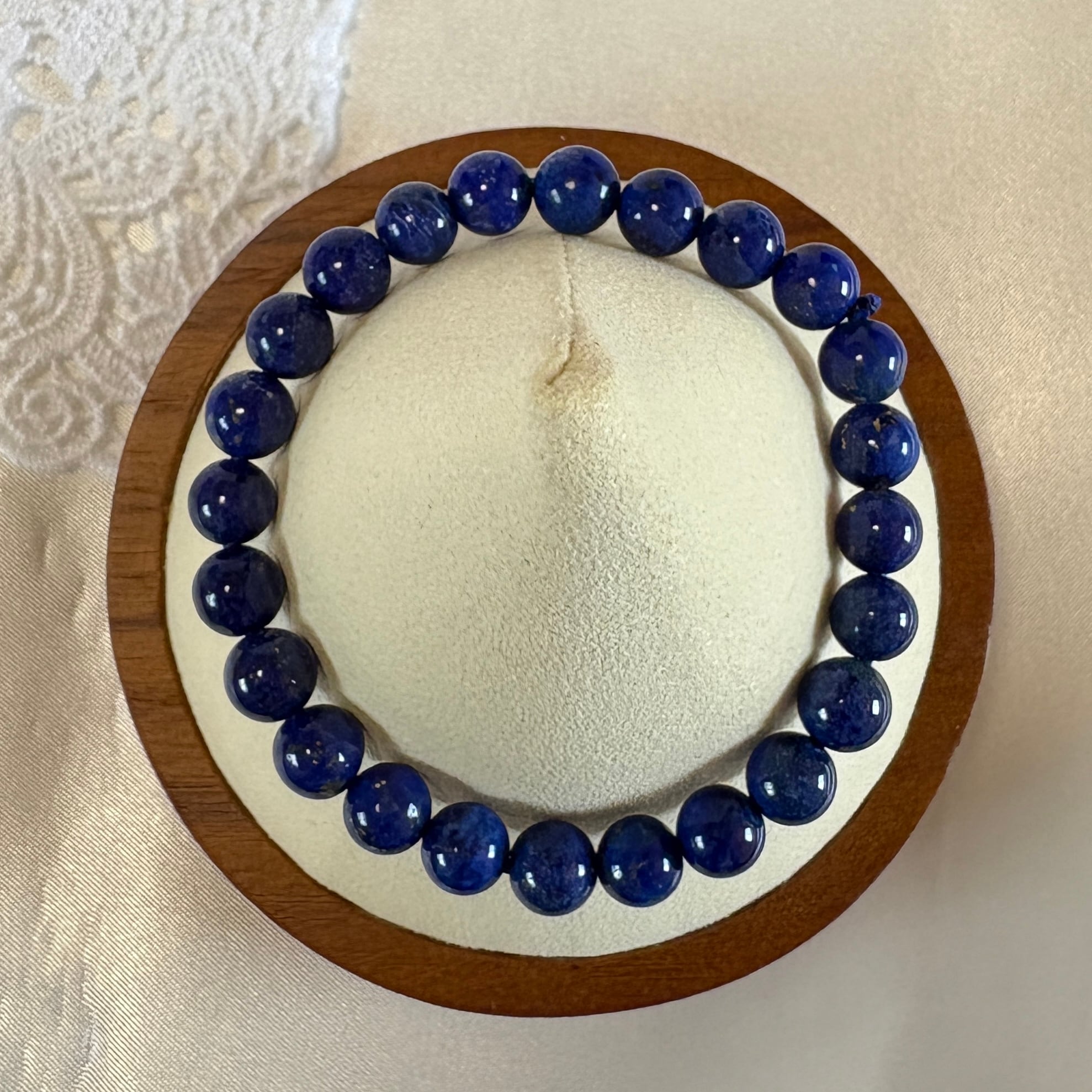【一点もの】✨高品質 ラピスラズリ ブレスレット 7.5㎜珠⭐アフガニスタン産 天然石 無着色・無加工・無処理 内周14.5cm 幸運・お守り❤️