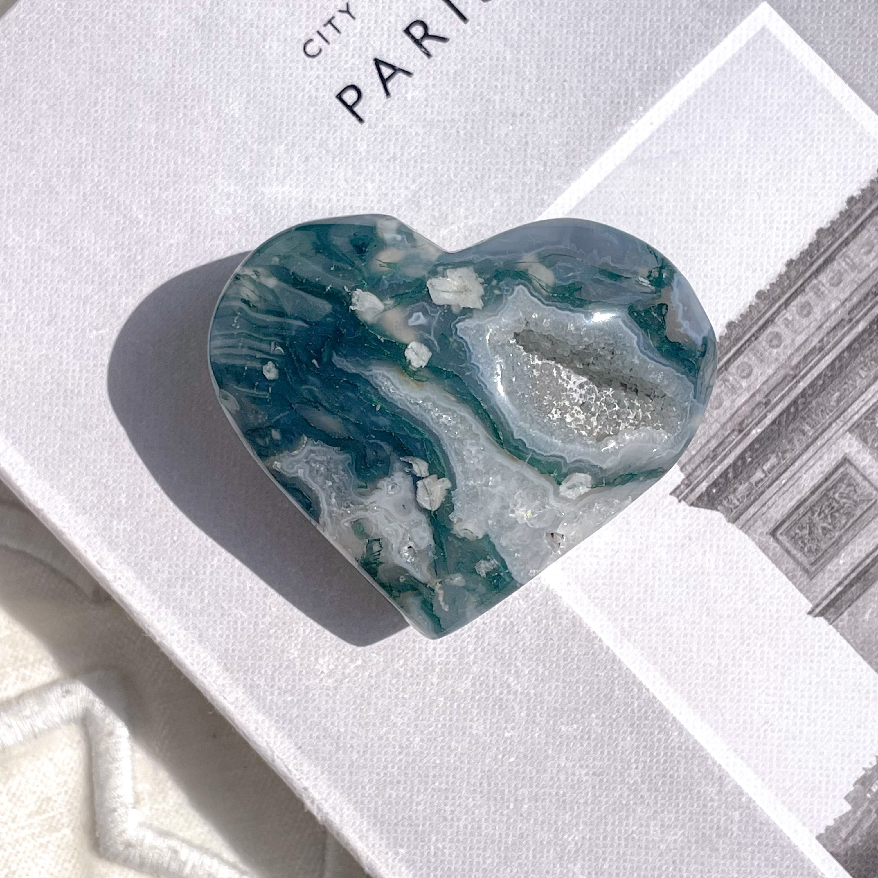 Druzy Moss Agate Heart 1 ✧ ドゥルージーモスアゲート