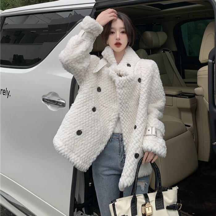 ダブルブレストショートコート オータムウィンターウール 秋物 冬物 1号婦人43898688798