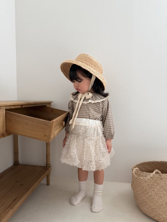 [mimimarket] check frill blouse