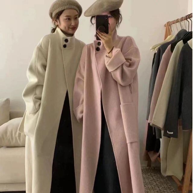 【予約販売】コート レディース ロングコート S/M ツイード オーバーシルエット ゆったり あったかい 防寒 秋冬 おしゃれ ベージュ/ピンク/ダークグレー