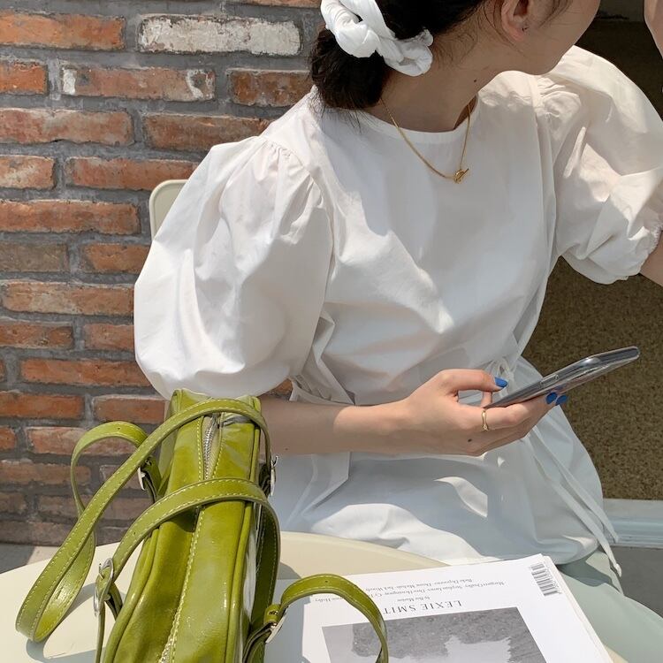 スリーブシャツ サマールーズスリムラウンドネック半袖プルオーバー ショート ランタンスリーブ ハーフスリーブ 夏物 Oネック ビッグFスモールZ韓国40558237639