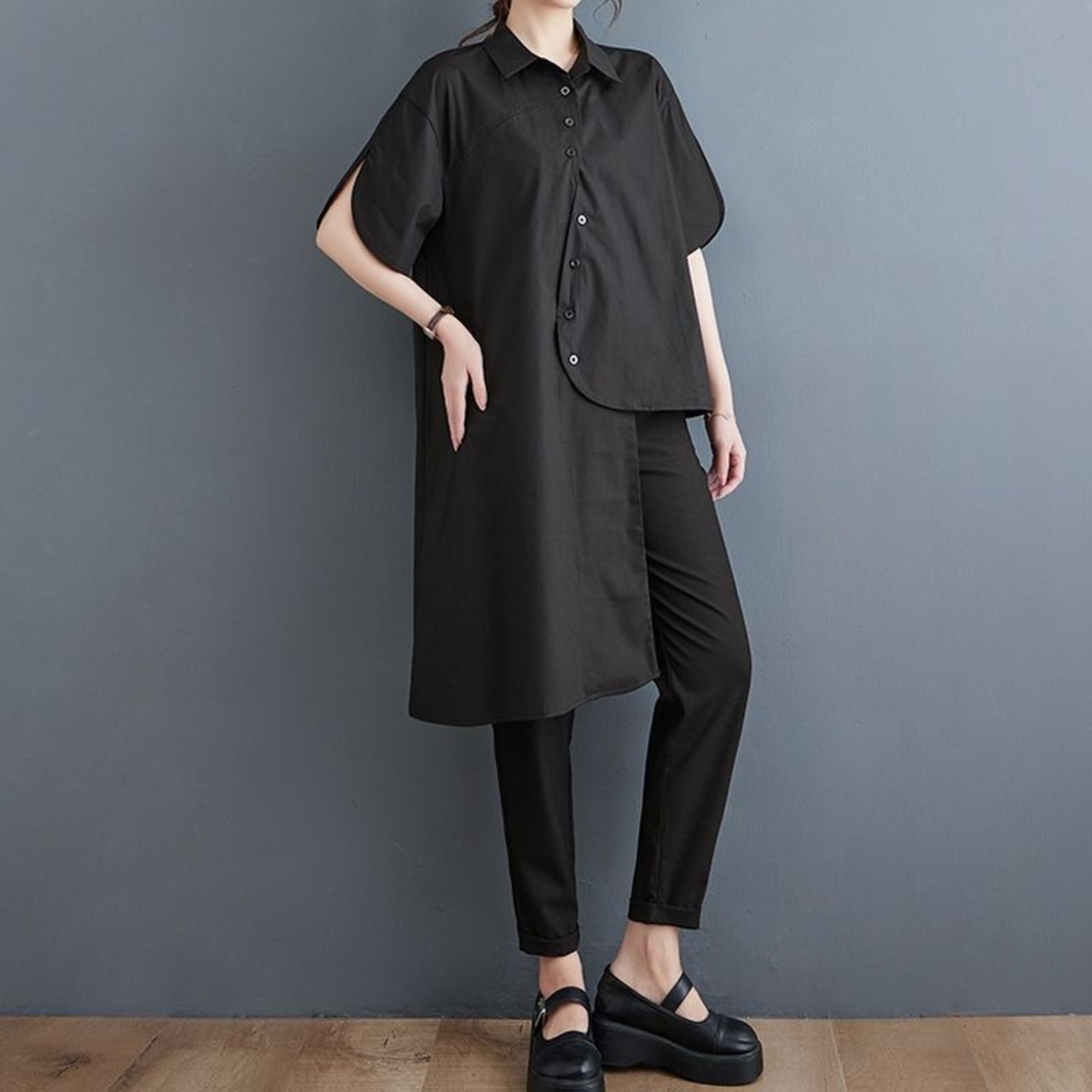 アシンメトリー ボタンダウン シャツ30054