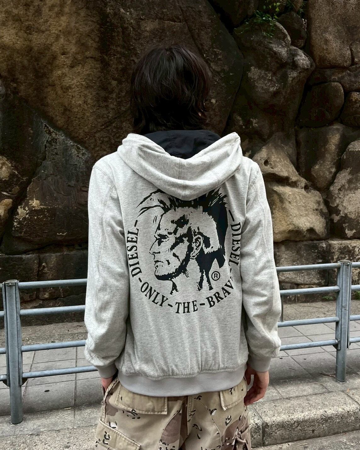00s DIESEL Sweat×Nylon Reversible Zip-up Hoodie
