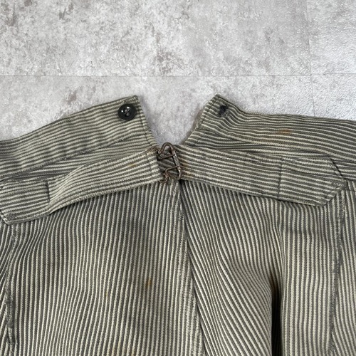 30-40s 刺繍タグ パッチワーク ストライプ グレー 針式 パンツW34 詳細写真3