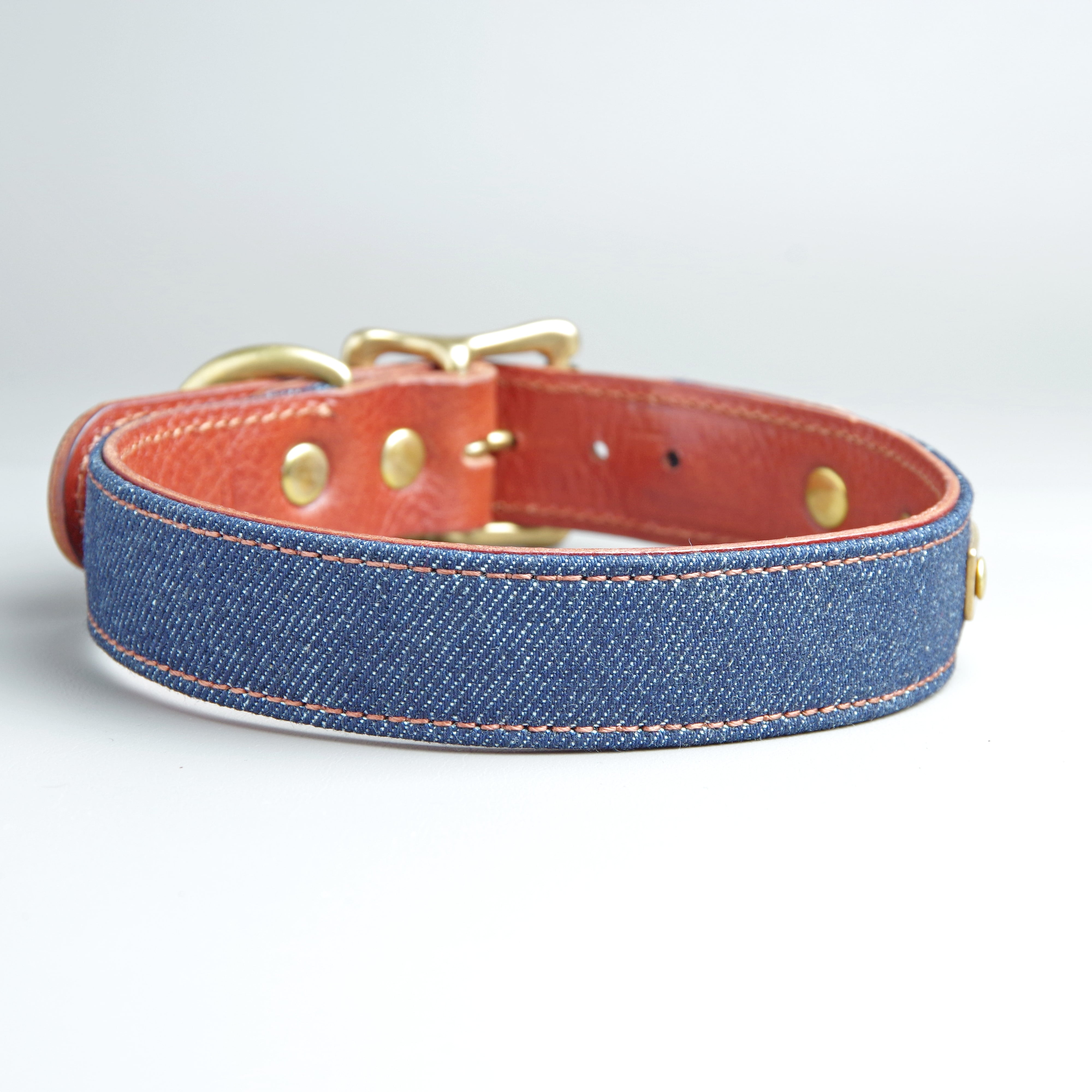 デニム×イタリアンレザーの首輪 【小型～中型犬サイズ】 | 革と真鍮 犬