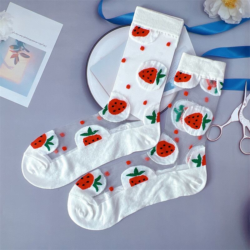 予約商品】22〜24cm いちご柄 シースルーソックス | strawberry
