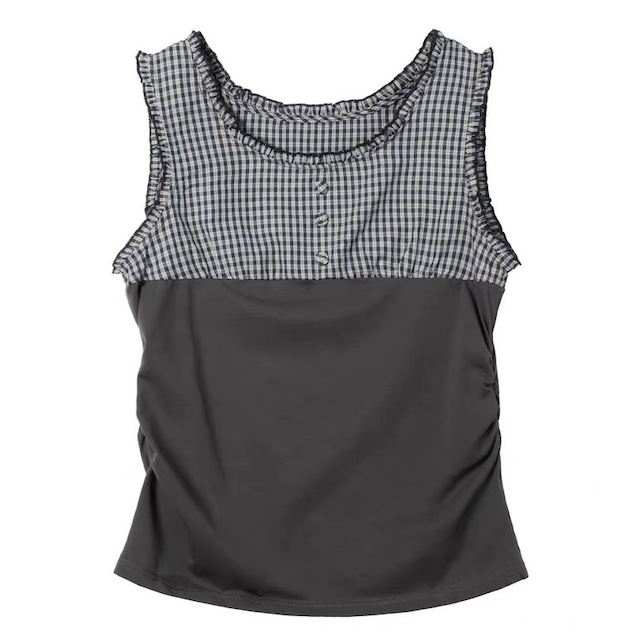 [Two Days off] embroidered check tank top