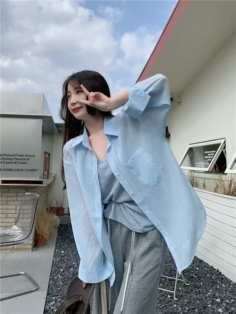 ゆるっとイージースタイル シアーシャツ キャミソール 2点セット ゆるかわ シャツ 無地 シースルー 大人っぽ カジュアル フェミニン メンズライク シンプル Lamitte Deco トレンド 韓国ファッション ショップ Base店