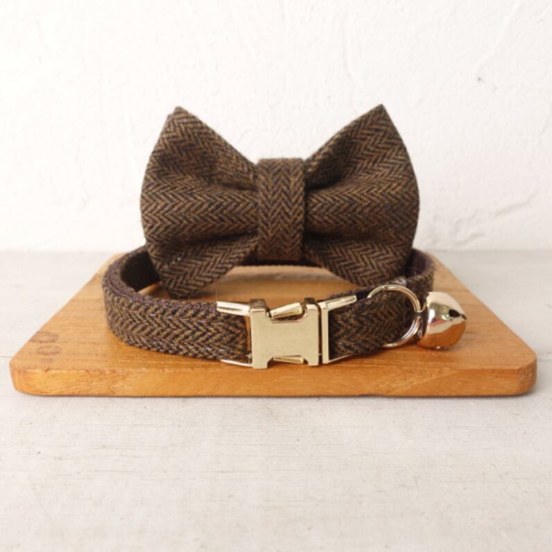 おなまえ猫首輪【ブラウン×ヘリンボーン】