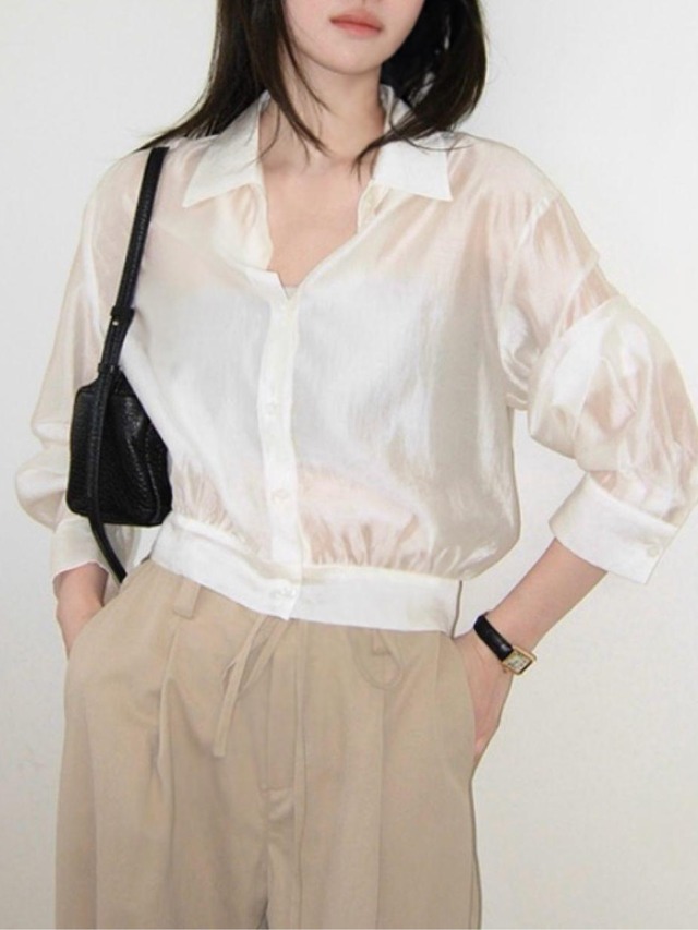 Sheer Gathered Hem Shirt